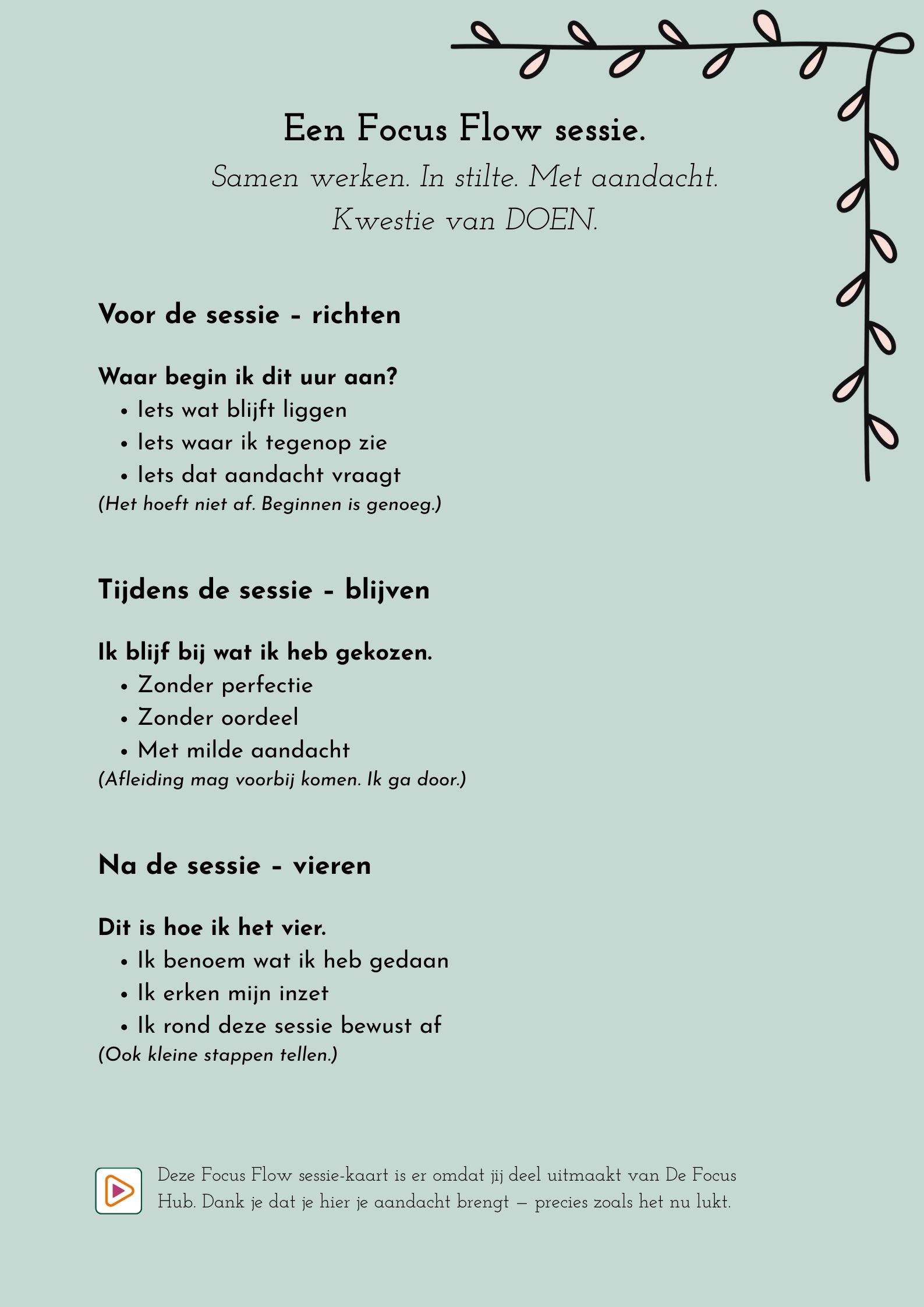 Voorbeeld Focus Flow sessie-kaart